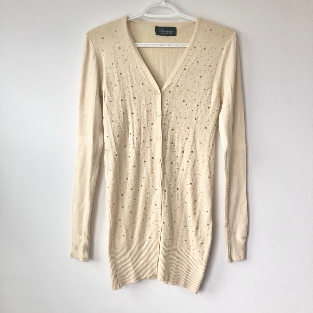 Cardigan sweater with gold rhinestones
